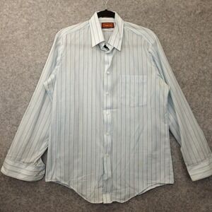 Vintage REPP LTD Dress Shirt Mens 15.5 32 33 Blue Track Stripe Office USA Made